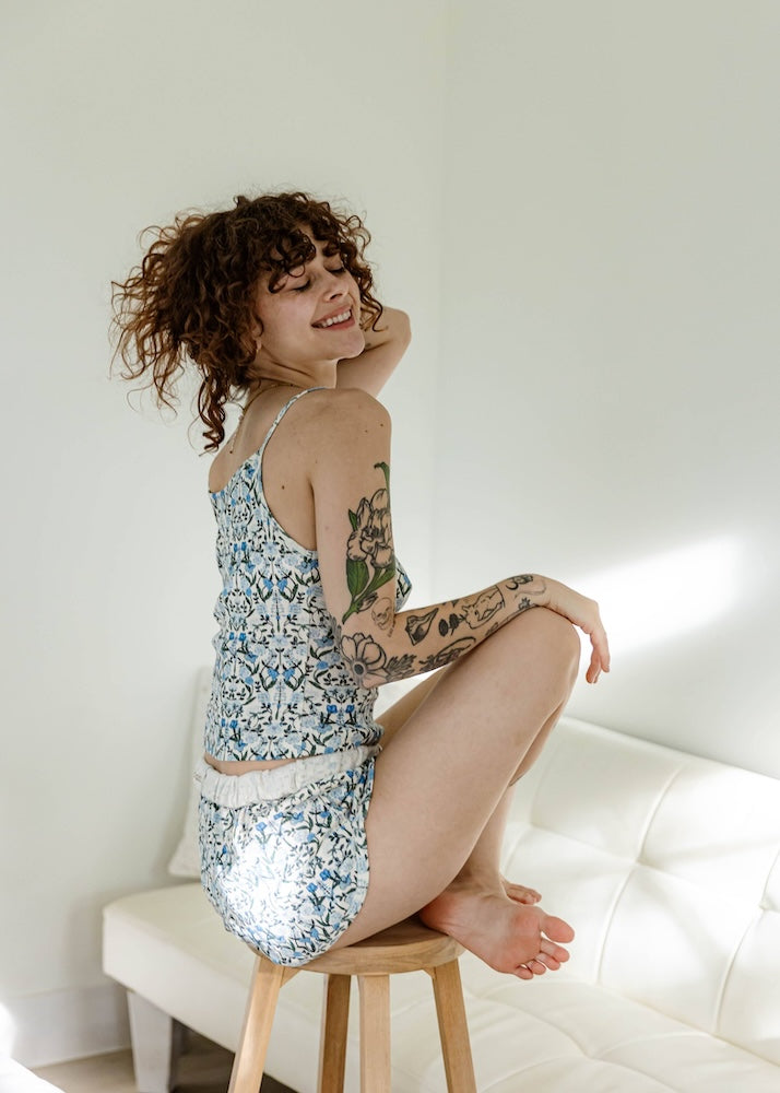 pointelle pj set - ditsy blue